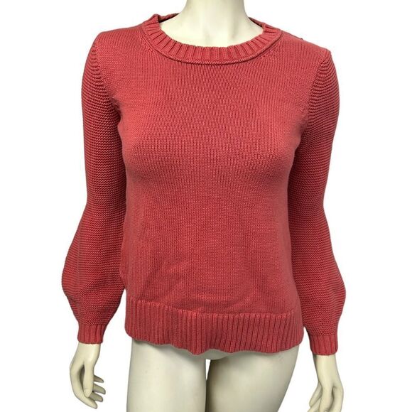 LOFT Pink Knit Crewneck Sweater Balloon Sleeves Cute Fall Winter Jumper Puff - Picture 1 of 8